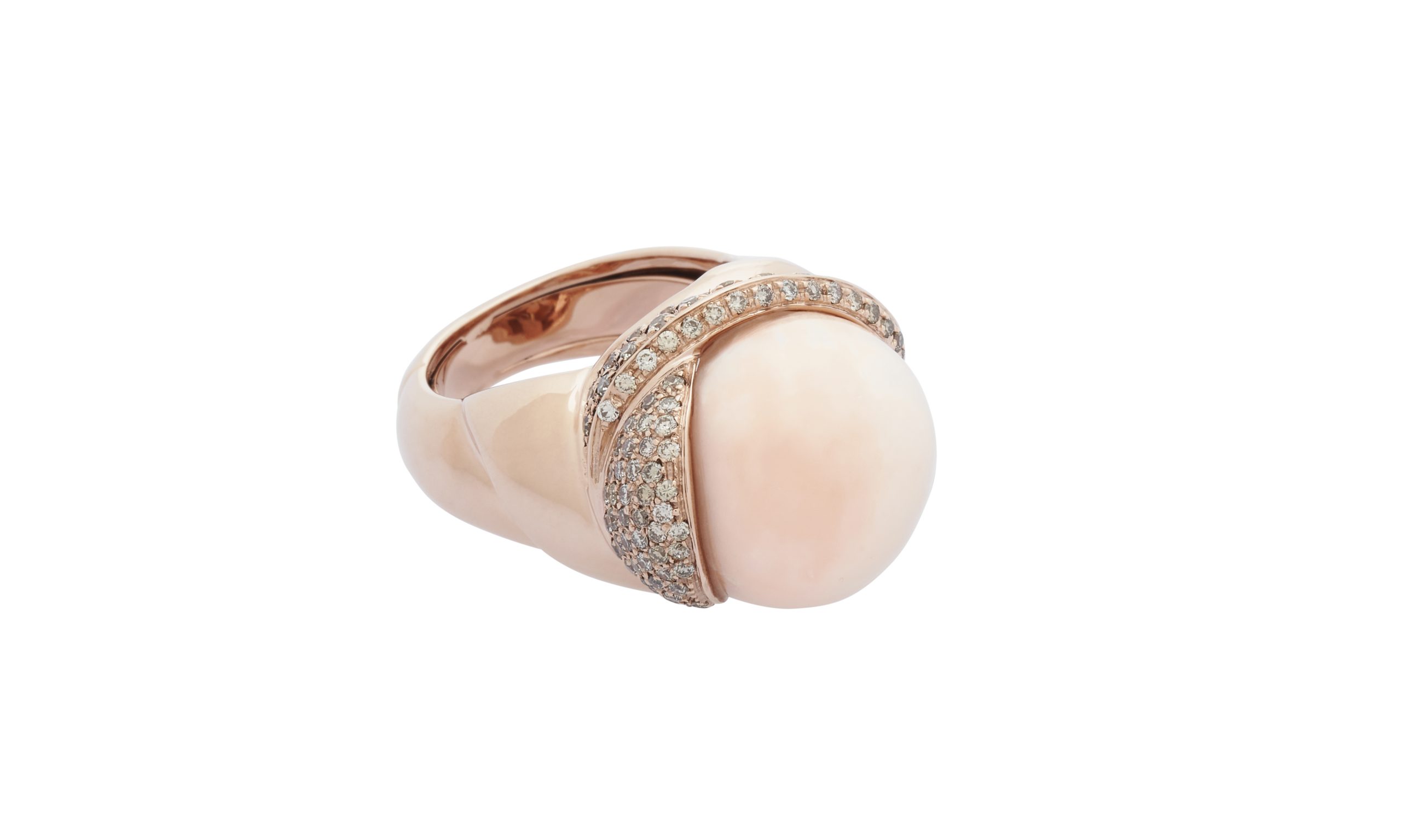 Ring PEAU D'ANGE. Pink Gold with Pink Coral (Angel's Skin) and Brown Diamonds.